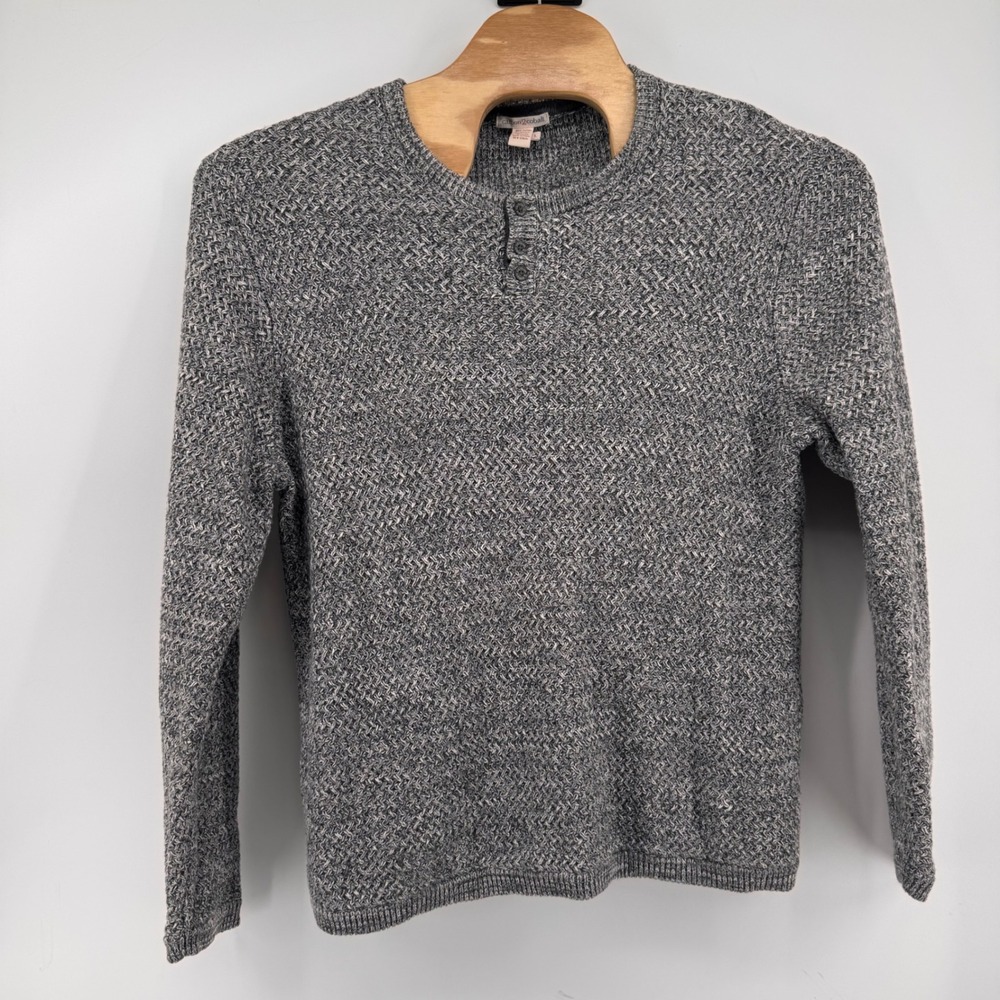 Carbon2Cobalt Henley‎ Sweater Mens Large Grey Textured Knit 100% Cotton Pullover - Picture 2 of 6